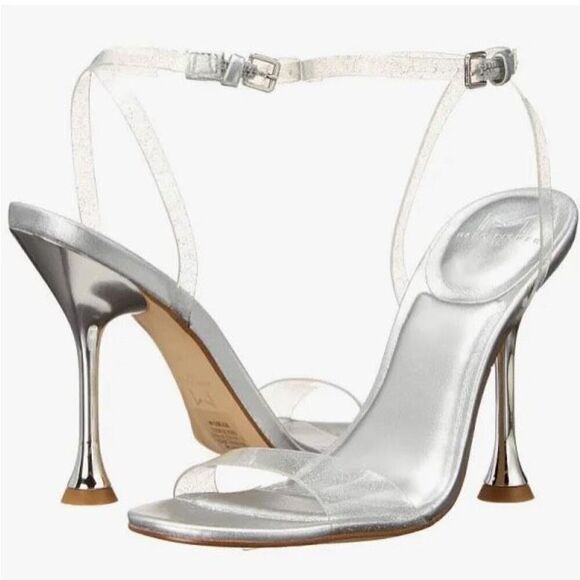 Marc Fisher Calisty Strappy Heeled Sandal Glitter Clear Strap Size 8M Nwot - Picture 1 of 8